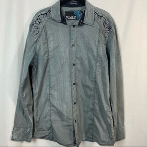 Roar Gray Signature Black Tribal Embroidered Shirt